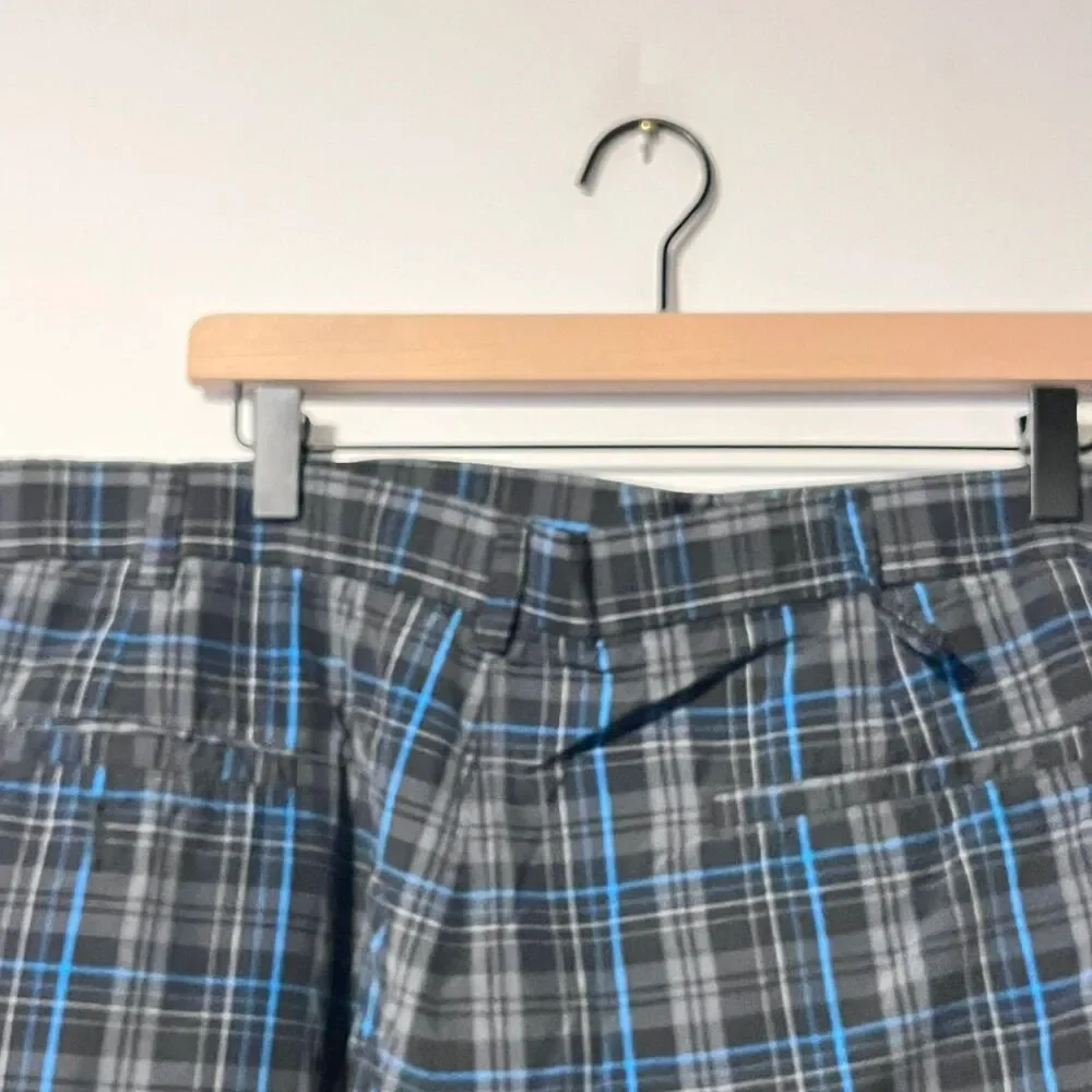 Ben Hogan Mens Performance Shorts Size 42 Grey Blue Plaid Golf Stretch